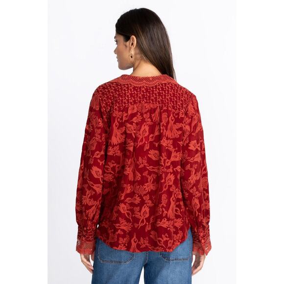 Johnny Was Sparrows Iliana Top Womens Small Red Embroidered Floral Boho Chic - Picture 12 of 15